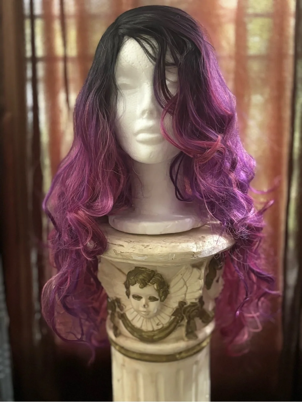 Black to Purple Pink Ombre Wavy Lace Front Wig